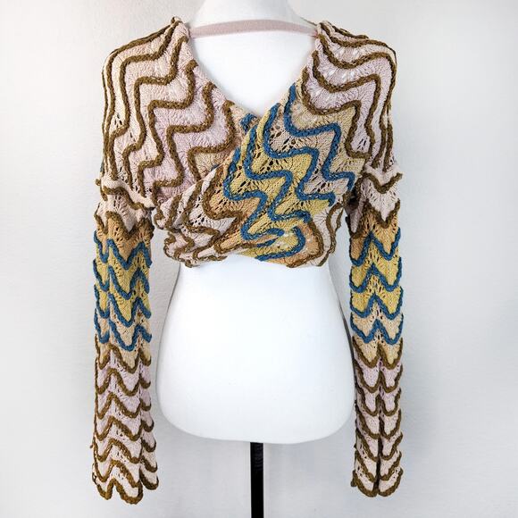 Anthropologie Tie Front Open Back Wrap Sweater Cardigan Festival Retro 70s XS/S - Picture 3 of 10